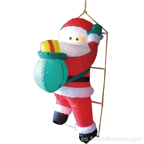 Santa inflable en escalera de cuerda para decoración navideña